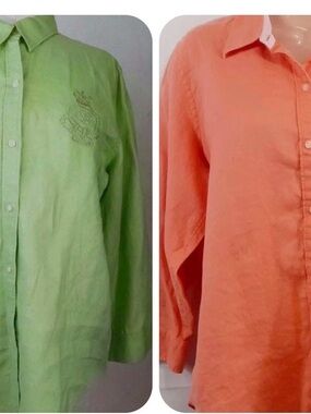 Ralph Lauren Top
2 Ladies Large Orange and Lime Green
Linen Collared 3/4 sleeves
